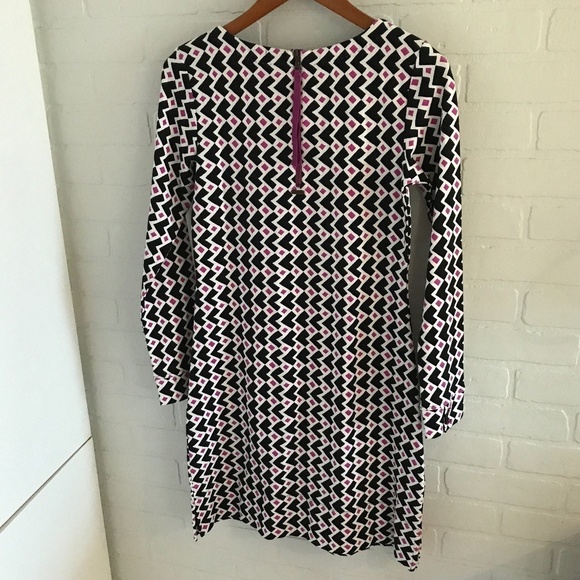 NWOT Hatley Mini dress Geometric Retro Long sleeve Black/white/magenta Size S - Picture 3 of 11